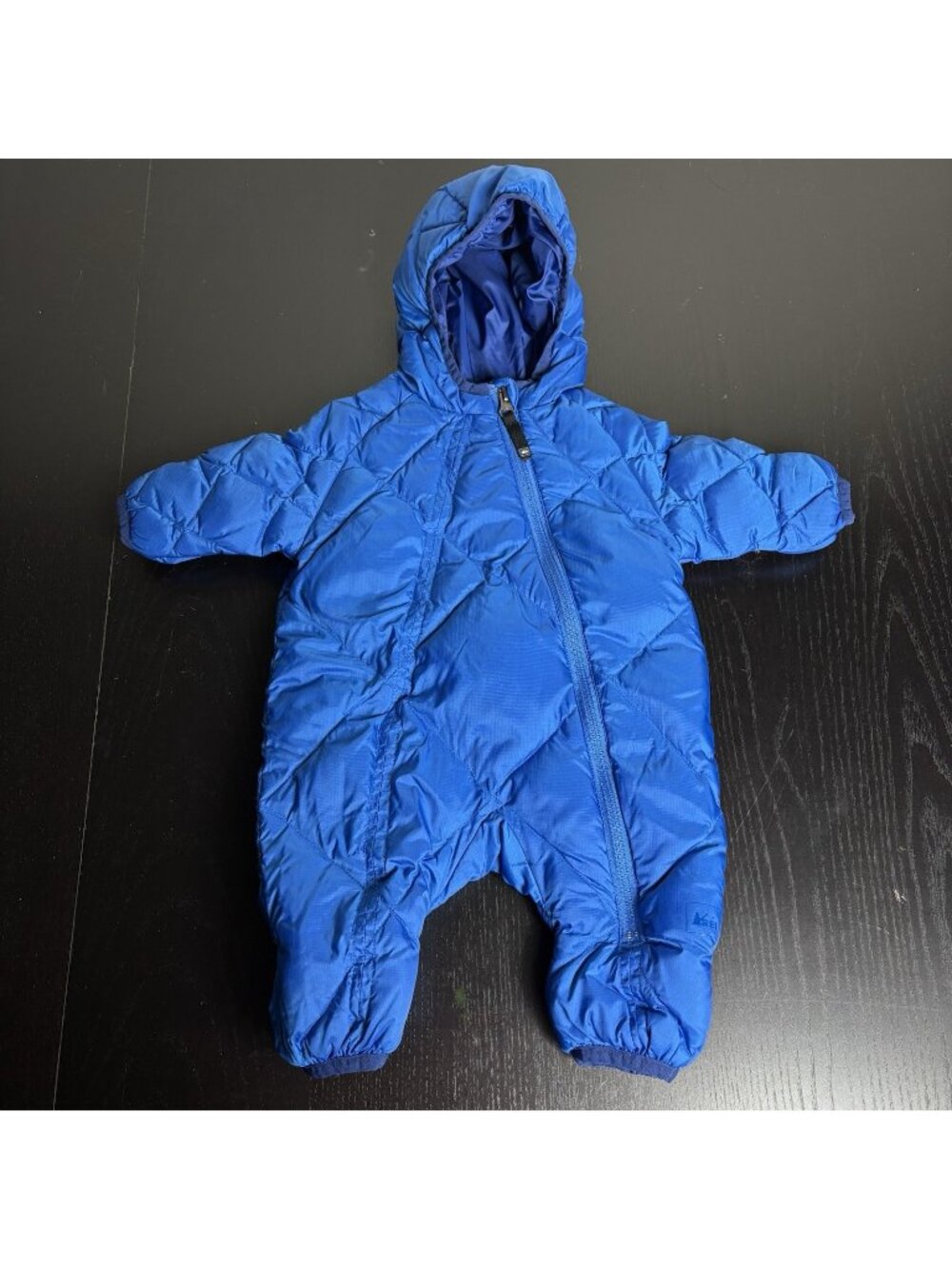 REI Infant Baby 3M Blue Goose Down Puffer One-Piece Hooded Snowsuit